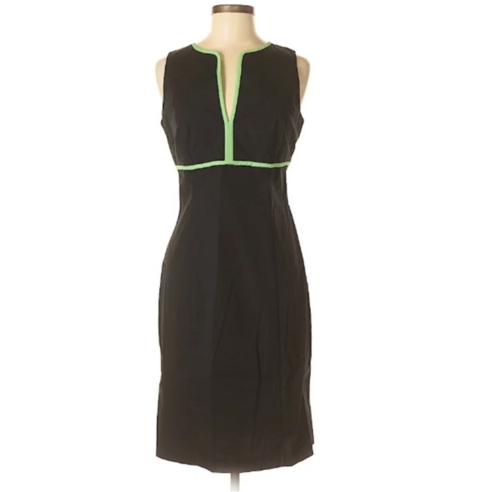 Express Sheath Dress V-Neck Sleeveless Piping Women 8 Black Greenβ